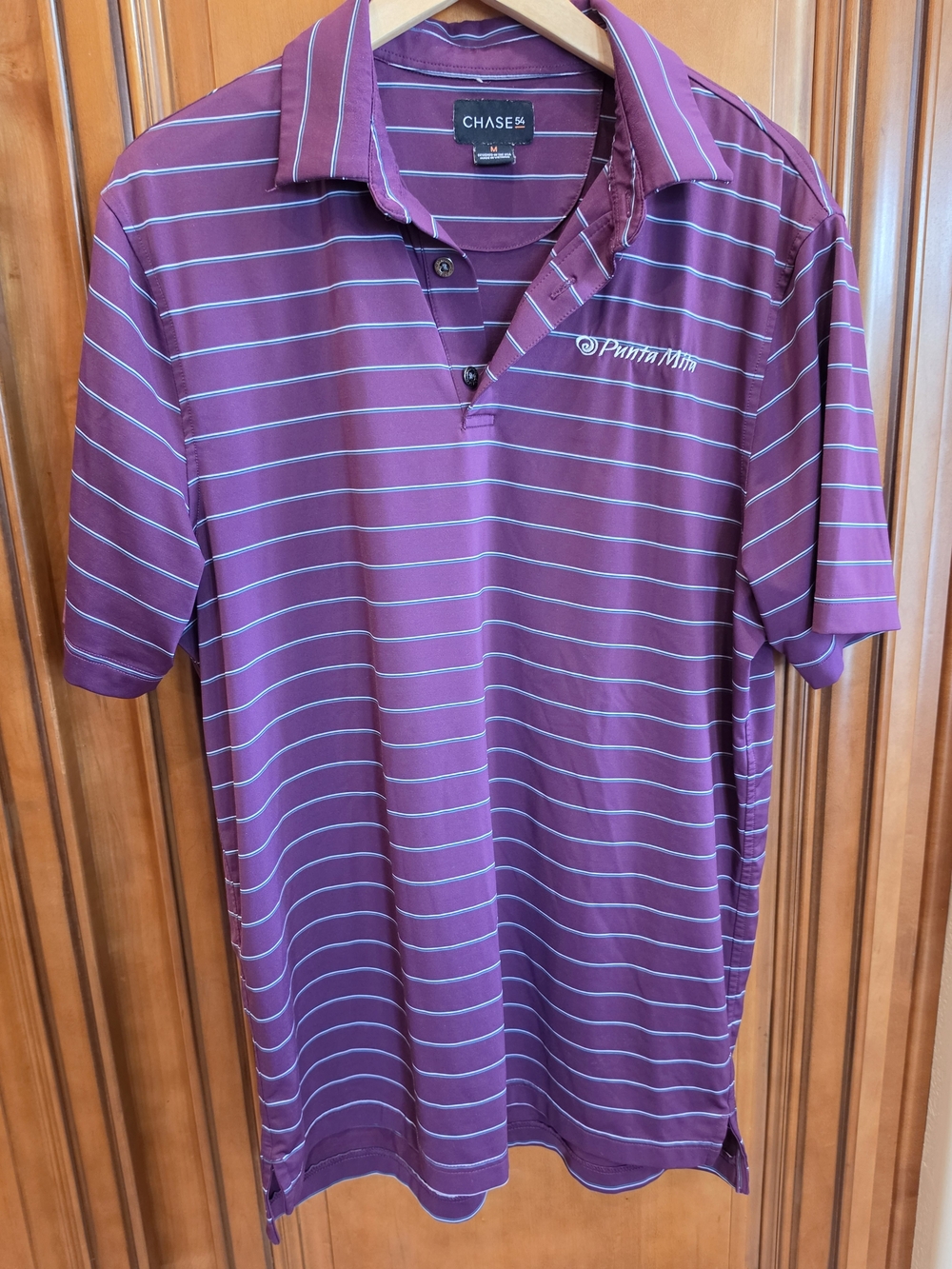 Chase 54 Men's Purple Striped Polo Shirt Punta Mita Logo Size M EUC